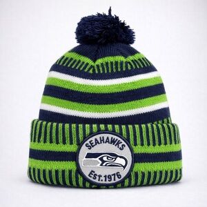 New Era Seattle Seahawks Knit Beanie Pom Hat NFL‎ 100th On Field OSFA